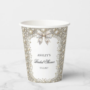 Gobelets En Papier Fête de douches de mariée de Diamants et Perles en