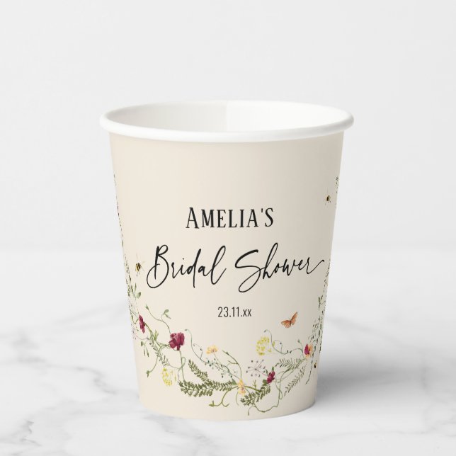 Gobelets En Papier Fête de Fête des mariées florale minimale simple (Gauche)