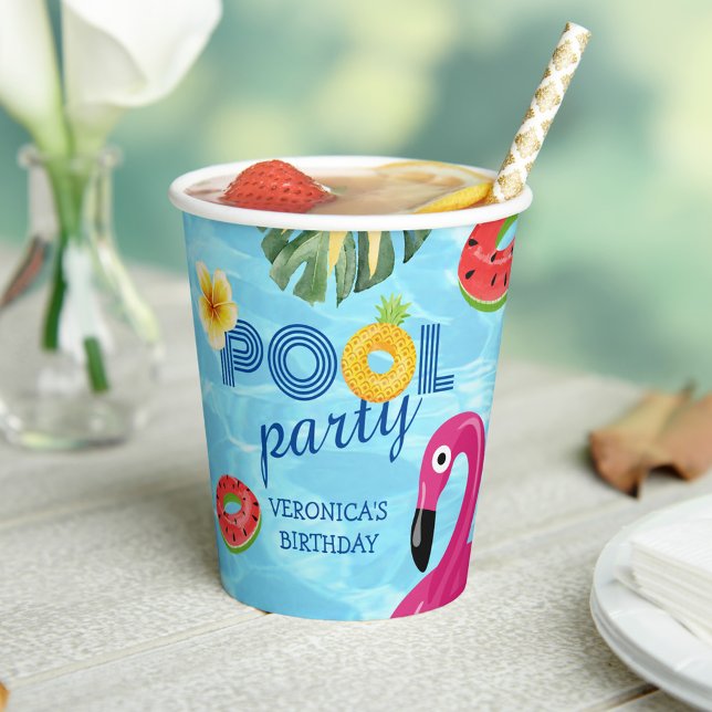 Gobelets En Papier Fête de la piscine d'été Naissance (Créateur téléchargé)