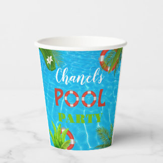 Gobelets En Papier Fête de la piscine tropicale | Anniversaire d'été