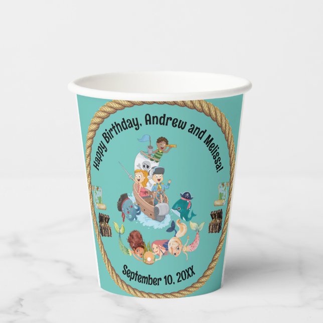 Gobelets En Papier Fête de la Sirène et du Pirate (Recto)