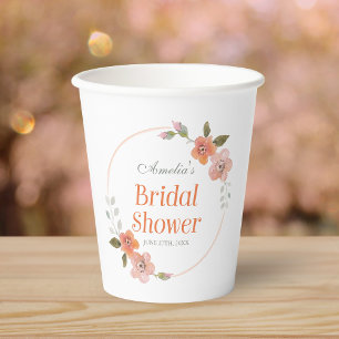 Gobelets En Papier Fête de mariage fleurie délicate et orange