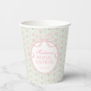 Gobelets En Papier Fête de mariage floral élégant vintage vert