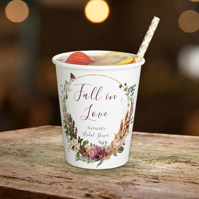Gobelets En Papier Fête de Mariage Florale d'Automne (Créateur téléchargé)