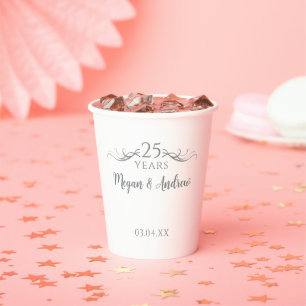 Gobelets En Papier Fête de mariage personnalisée moderne 25 ans