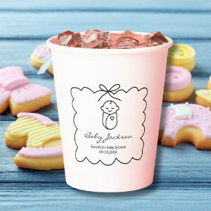 Gobelets En Papier Fête de Naissance Moderne Bébé Mignon et Nœud Papi