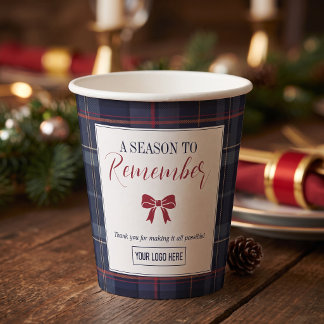 Gobelets En Papier Fête de Noël d'entreprise à carreaux bleus marine