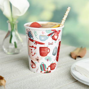 Gobelets En Papier Fête de Noël mignon motif rouge et bleu
