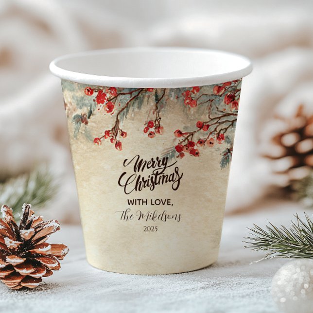 Gobelets En Papier Fête de Noël Russe Deer Pine Berry (Créateur téléchargé)