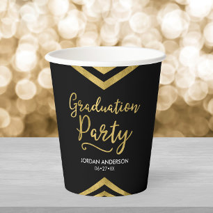 Gobelets En Papier Fête de Remise de Diplômes Moderne Chevron Or Faux