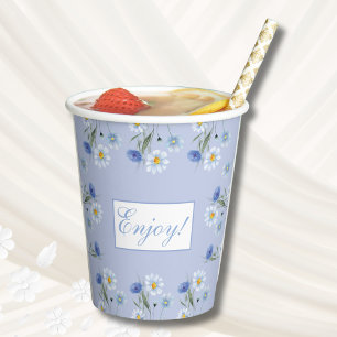 Gobelets En Papier Fête des mariées Boho Fleur sauvage bleu Dusty