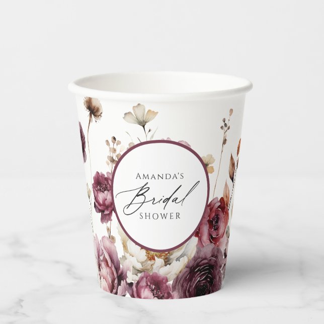 Gobelets En Papier Fête des mariées d'abondance florale rustique (Recto)