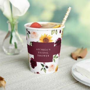 Gobelets En Papier Fête des mariées d'automne tournesols et Roses