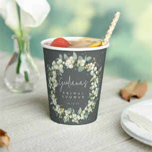 Gobelets En Papier Fête des mariées de courge verte Snowberry+Eucalyp