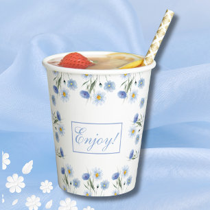 Gobelets En Papier Fête des mariées de Fleur sauvage Boho Dusty Blue