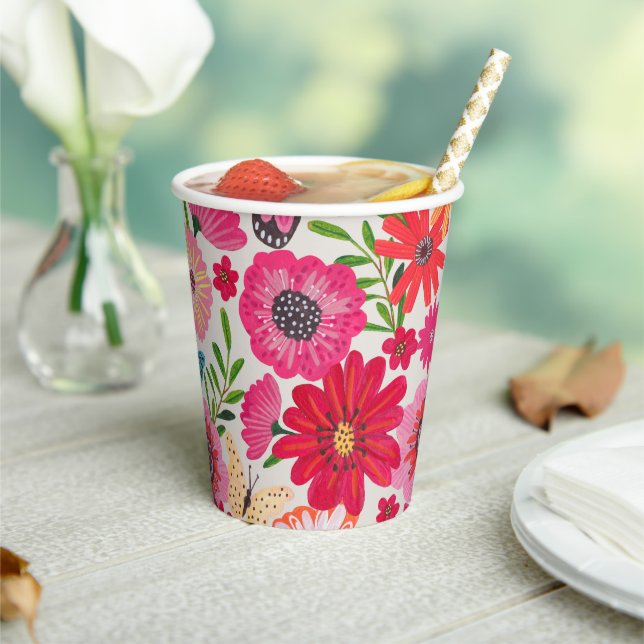 Gobelets En Papier Fête des mariées de Motif Fleur sauvage brillant (Insitu)
