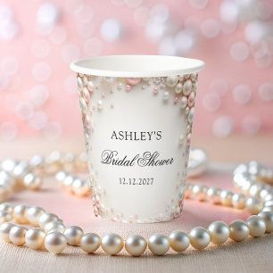 Gobelets En Papier Fête des mariées de perles blanches et roses