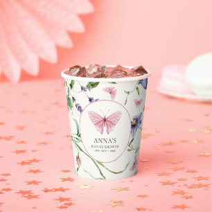 Gobelets En Papier Fête des mariées des fleurs de papillons