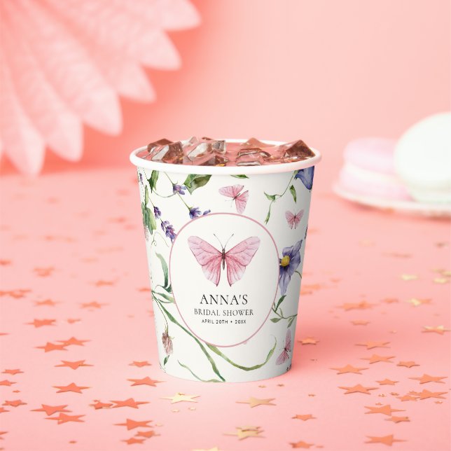 Gobelets En Papier Fête des mariées des fleurs de papillons (Insitu)