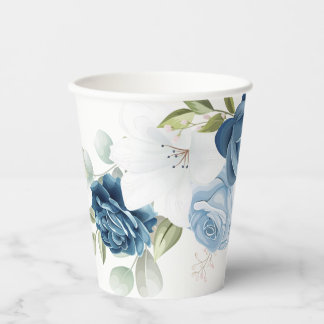 Gobelets En Papier Fête des mariées florale bleu poussiéreux