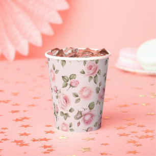Gobelets En Papier Fête des mariées florale rose