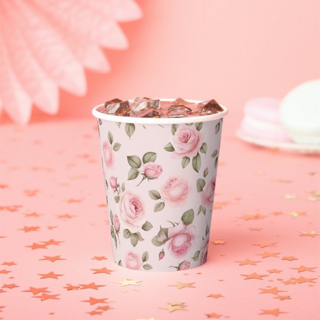 Gobelets En Papier Fête des mariées florale rose (Insitu)