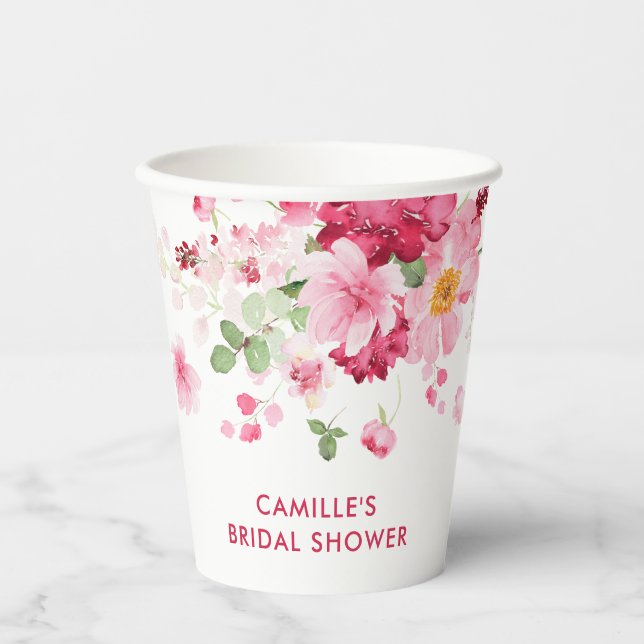 Gobelets En Papier Fête des mariées florale rose du jardin (Recto)