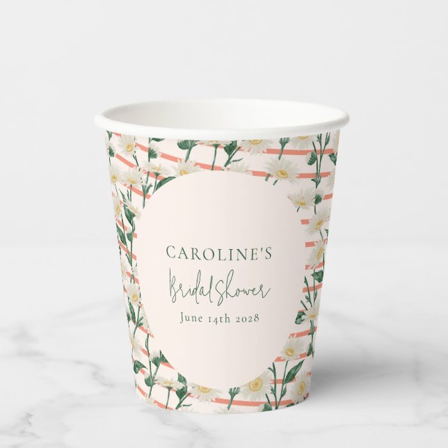 Gobelets En Papier Fête des mariées verte fleurie Retro Daisies sur m (Recto)