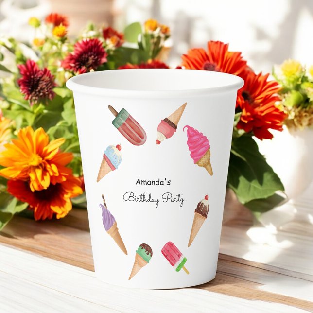 Gobelets En Papier Fête des Popsicles de Crème glacée (Créateur téléchargé)