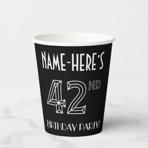 Gobelets En Papier Fête du 42e anniversaire : Style Art Déco + Nom pe