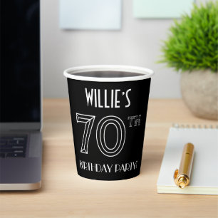 Gobelets En Papier Fête du 70e anniversaire : Style Art Déco + Nom pe