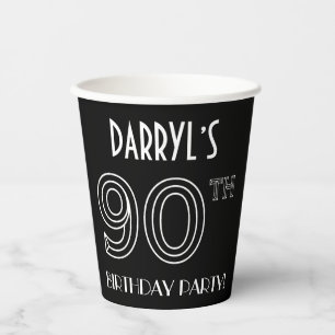 Gobelets En Papier Fête du 90e anniversaire : Style Art Déco + Nom pe