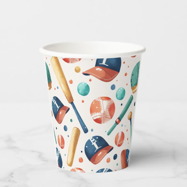 Gobelets En Papier Fête du Motif sportif de baseball (Recto)