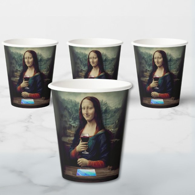 Gobelets En Papier Fête du vin et de la peinture Mona Lisa (Créateur téléchargé)