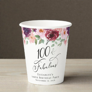 Gobelets En Papier Fête élégante de 100 ans avec des fleurs