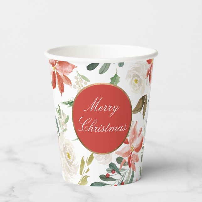 Gobelets En Papier Fête Florale Joyeux Noël (Verso)
