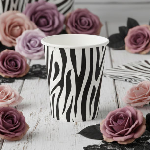 Gobelets En Papier Fête Imprimé Zèbre Noir et Blanc 