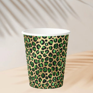 Gobelets En Papier Fête léopard d'or vert émeraude
