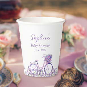 Gobelets En Papier Fête Prénatale de Bébé au Vélo Floral Lavande