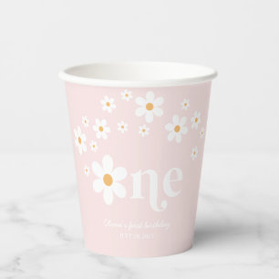 Gobelets En Papier Fête rétro daisy boho 1er anniversaire