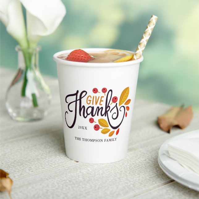 Gobelets En Papier Feuilles D'Automne Et Berries Thankgiving (Insitu)