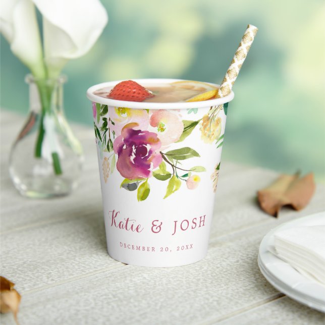 Gobelets En Papier Fiançailles Mariage floral de Boho Bourgogne (Insitu)