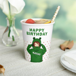 Gobelets En Papier Fille avec grenouille verte Hoody Dessin Anniversa
