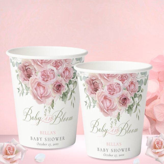 Gobelets En Papier Fille bébé en fleur Baby shower tasses de papier (Créateur téléchargé)
