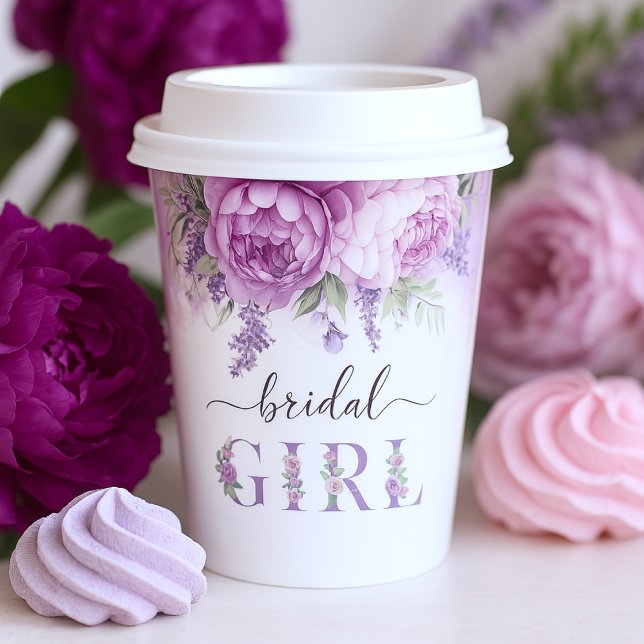Gobelets En Papier Fille de mariage avec des fleurs de jardin violett (Purple And Pink Garden Flowers Bridal Shower Girl Paper Cups)