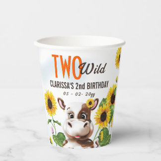 Gobelets En Papier Fille de Tournesol de vache Deuxième anniversaire