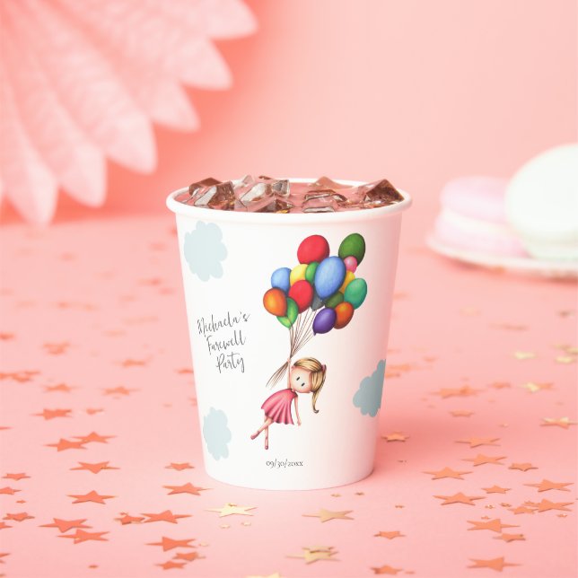 Gobelets En Papier Fille mignonne avec ballons Fête d'adieu (Insitu)