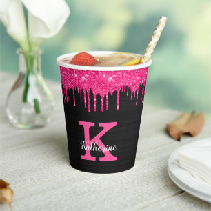 Gobelets En Papier Fille Noir Hot Rose Parties scintillant Drives Mon