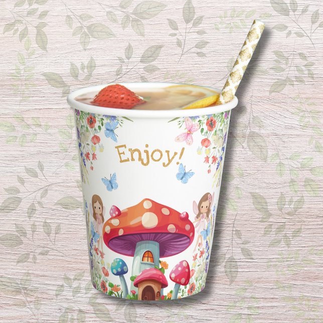 Gobelets En Papier Fille rose Floral Fée fête d'anniversaire (Créateur téléchargé)