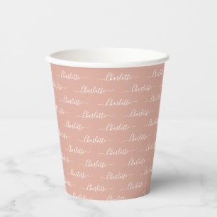 Gobelets En Papier Fille rose poussiéreux nom de script personnalisé
